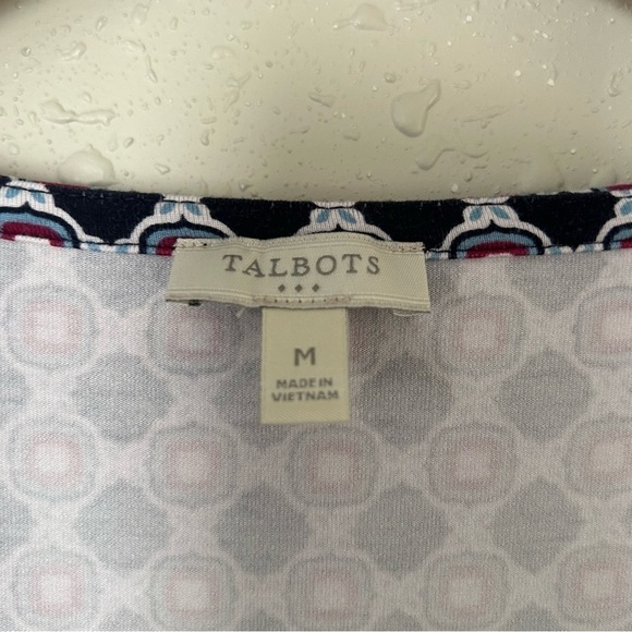 🦋Talbots Blue Purple Geometric Short Sleeve Mini Dress Medium Comfy Stretch - Picture 2 of 6